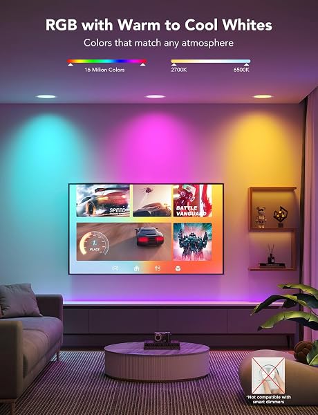Govee 4 Inch Smart Recessed Pot Lights, Wi-Fi & Bluetooth RGBWW Dimmable LED Downlights, 16 Million DIY Colors LED Recessed Lighting with Junction Box for Party, 850 Lumen 11W, 4 Pack - 4