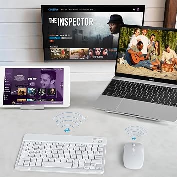 Apple uyumlu iPad A16 11 model Tablet Için Uyumlu Slim Şarjlı Bluetooth Klavye Ve Mouse Seti (Beyaz)