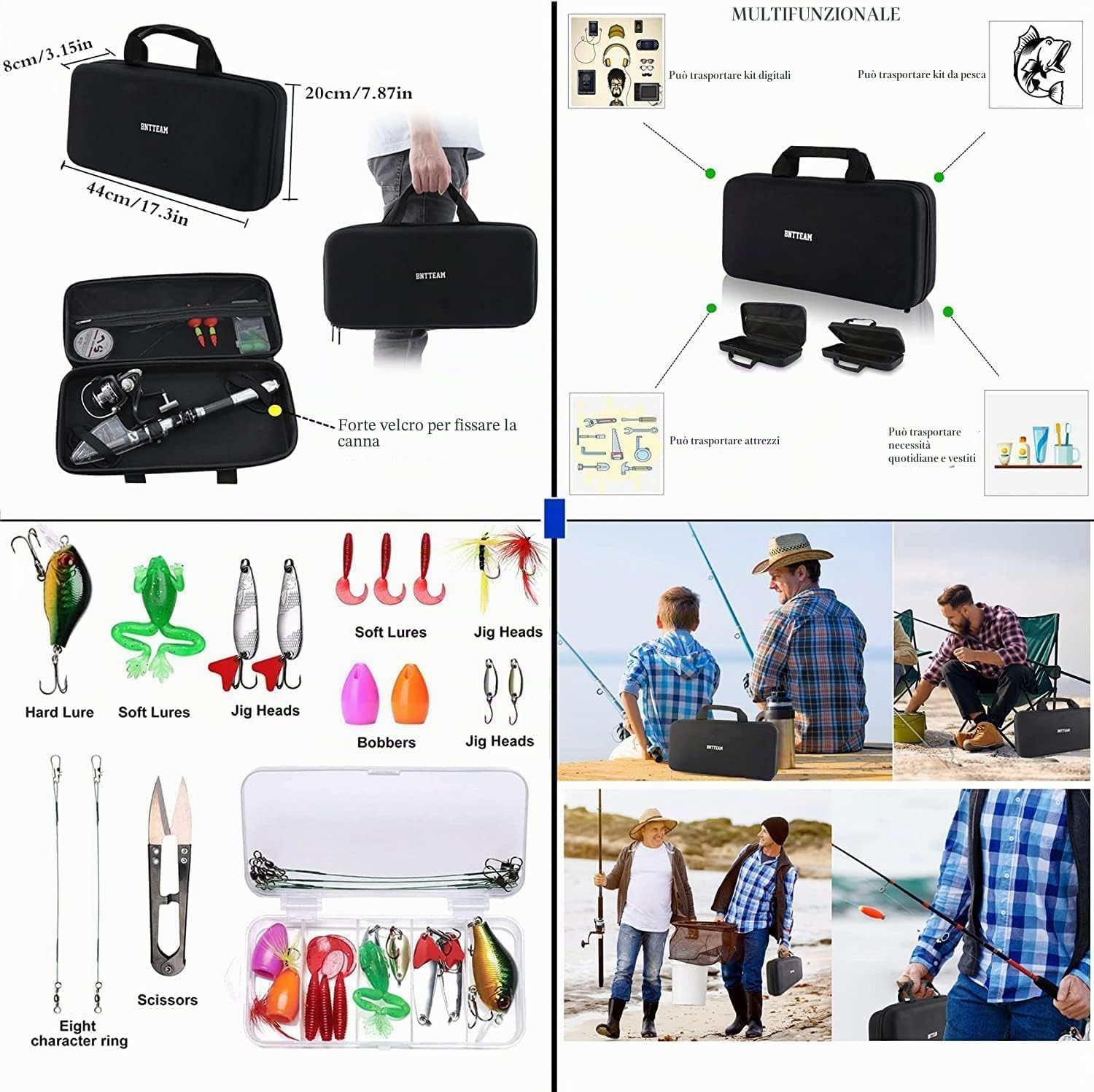 Set Combinato Canna Da Pesca Telescopica Mulinello Da Spinning 100% Carbonio Con Borsa Esche Per Mare Acqua Dolce Stagno Fiume