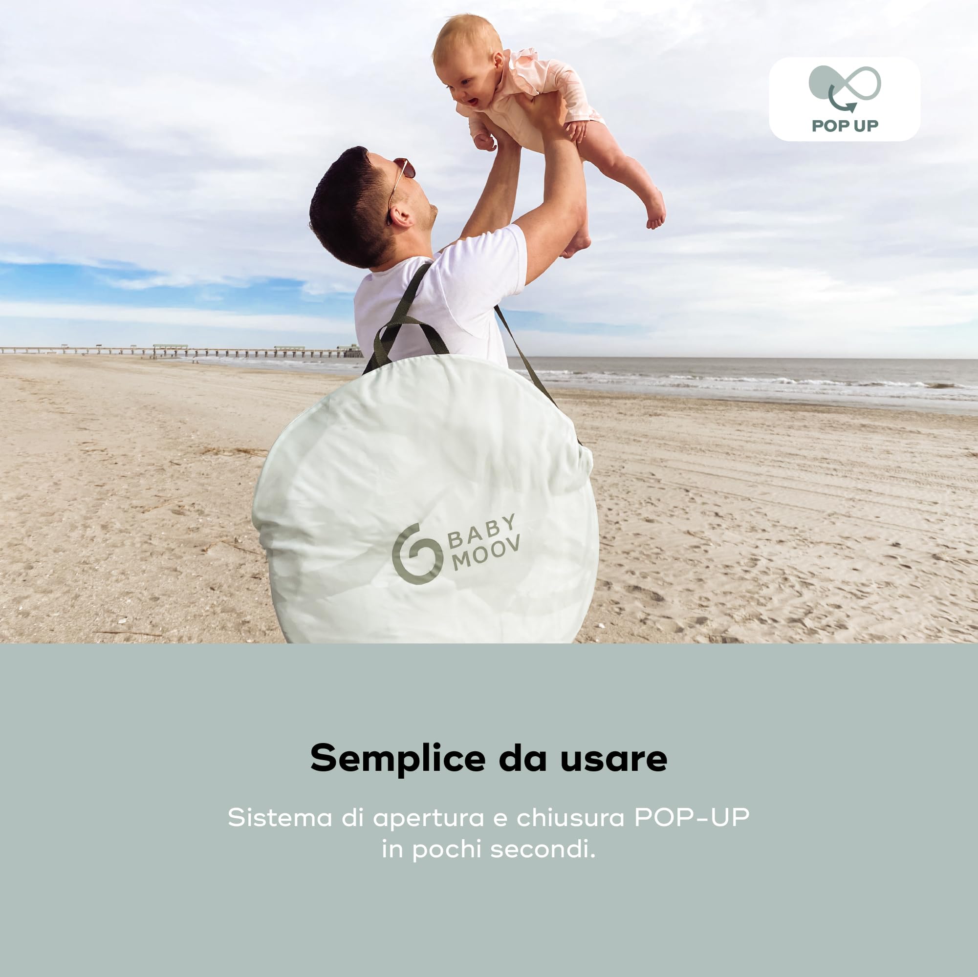 Babymoov Tenda anti-UV Moov & Protect - Alta protezione UPF 50+ - Tenda Rinfrescante - Grande Dimensione - Sistema Pop-Up - Zanzariera