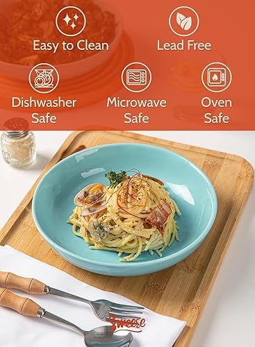 Miniatura 3 de Sweese Juego de 6 cuencos para pasta, 22 onzas, platos de porcelana de 7.6 pulgadas para servir la cena, ensalada, aptos para microondas y