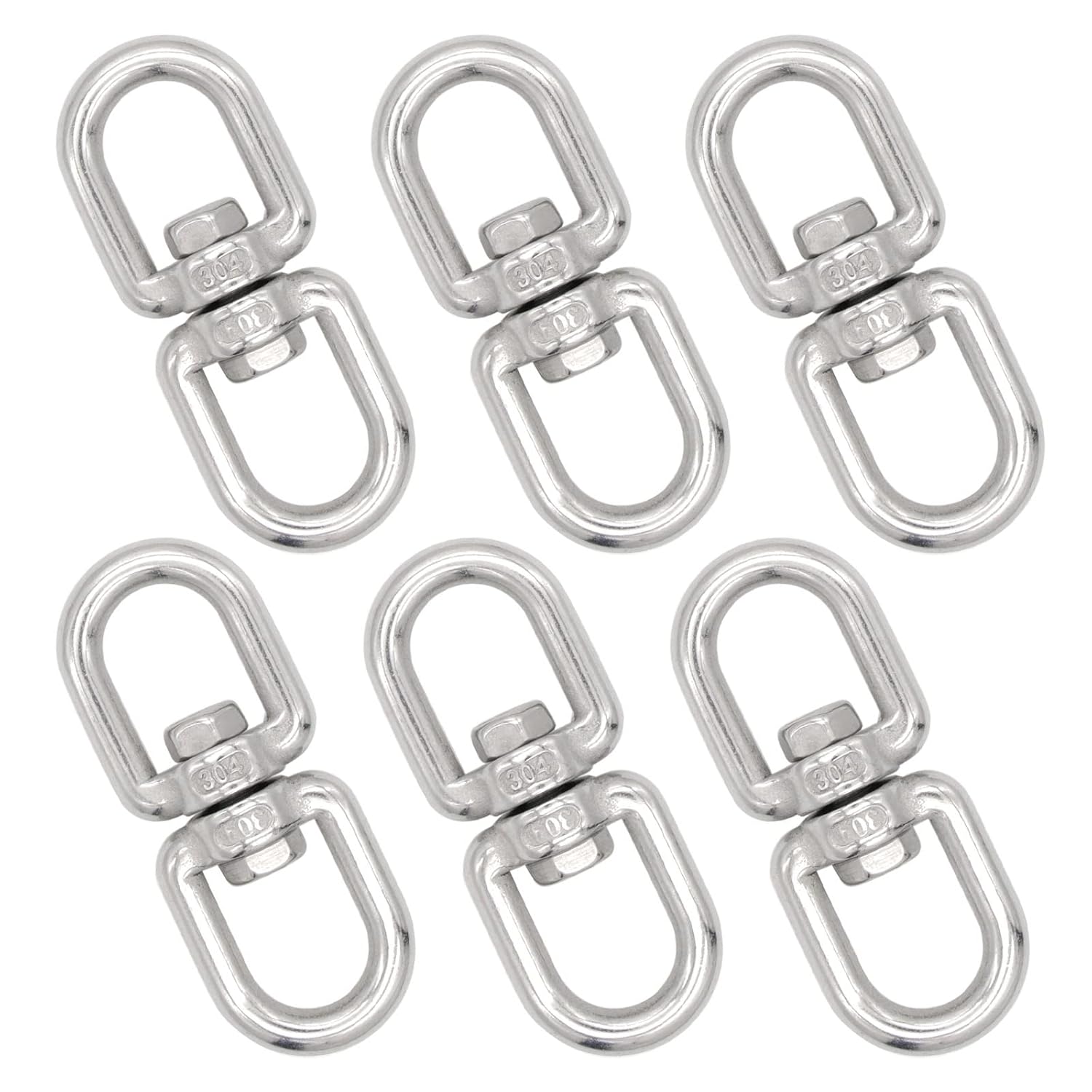6 PCS M6 Stainless Steel Double Ended Swivel Eye Hook, Eye to Eye