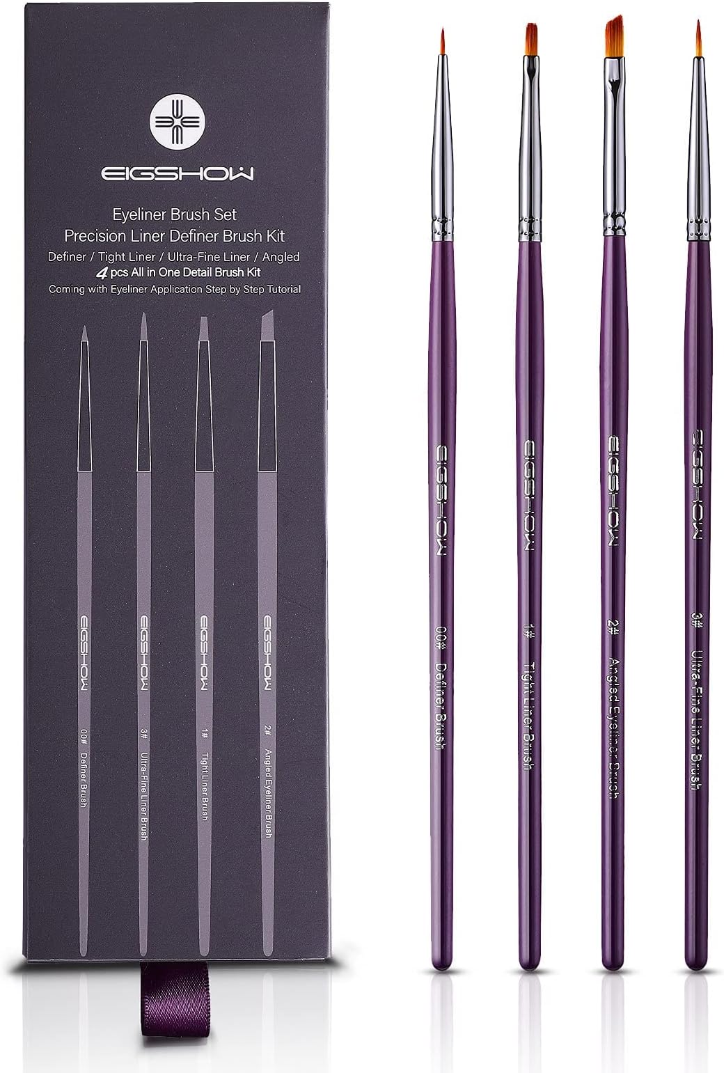 EIGSHOW 4 Pcs Eyeliner Brush Set - Angled Liner Brushes, Definer Brush, Ultra-Fine Liner Brushes Kits for Detailed Precision Eyeliner, Eyebrow Filling, Body or Face Painting