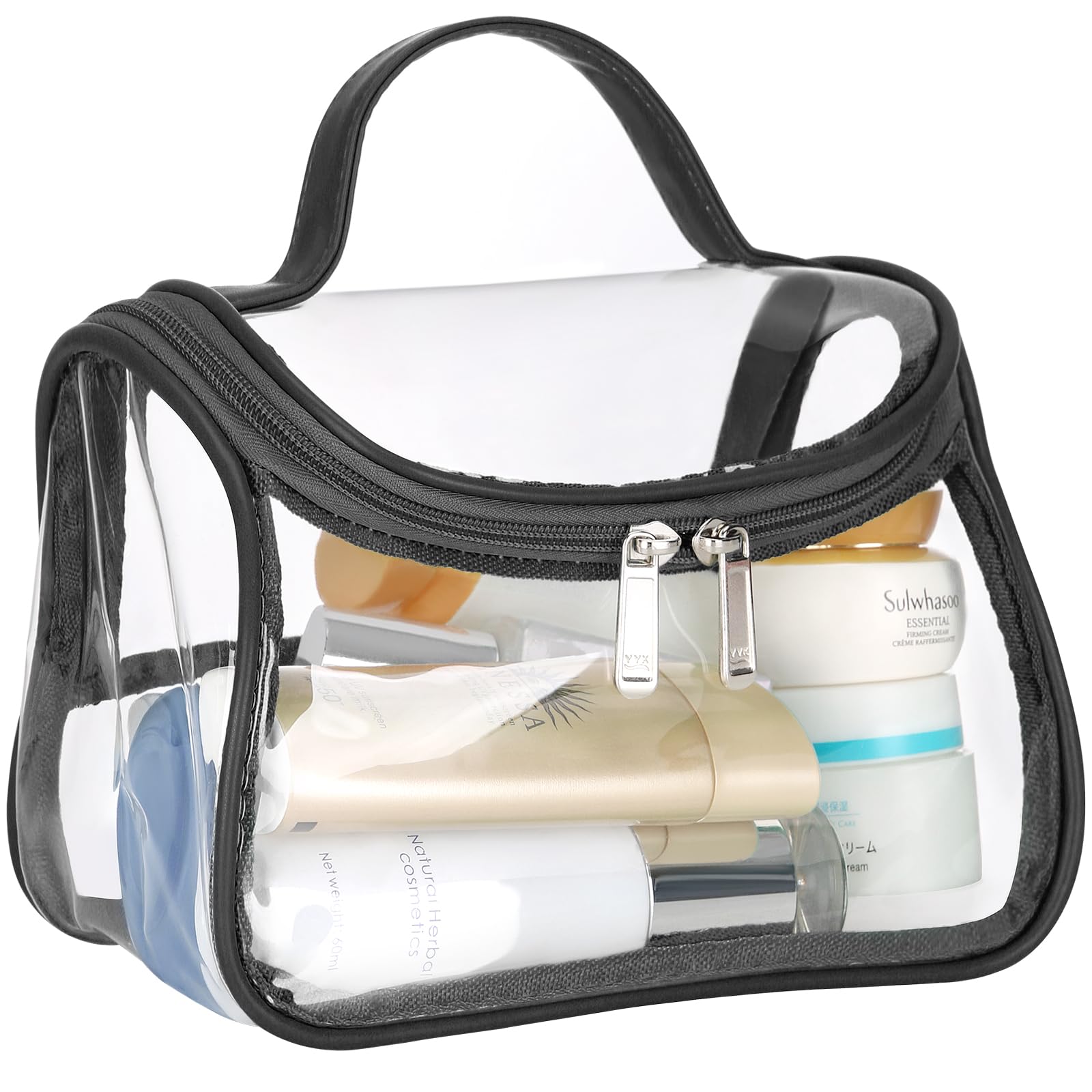 HAOGUAGUA Heavy Duty Clear Cosmetic Bag Waterproof Transparent Travel Makeup Toiletry Organizer Bag Black