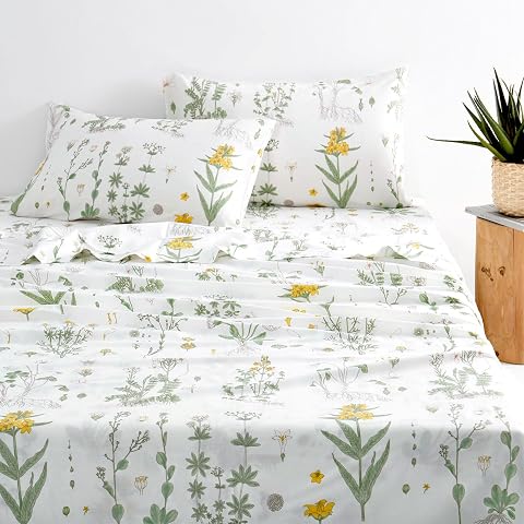 Wake In Cloud - Floral Bed Sheets 4-Piece Sheet Set Cute Botanical Shabby Chic Coquette Cottagecore Flower Pattern