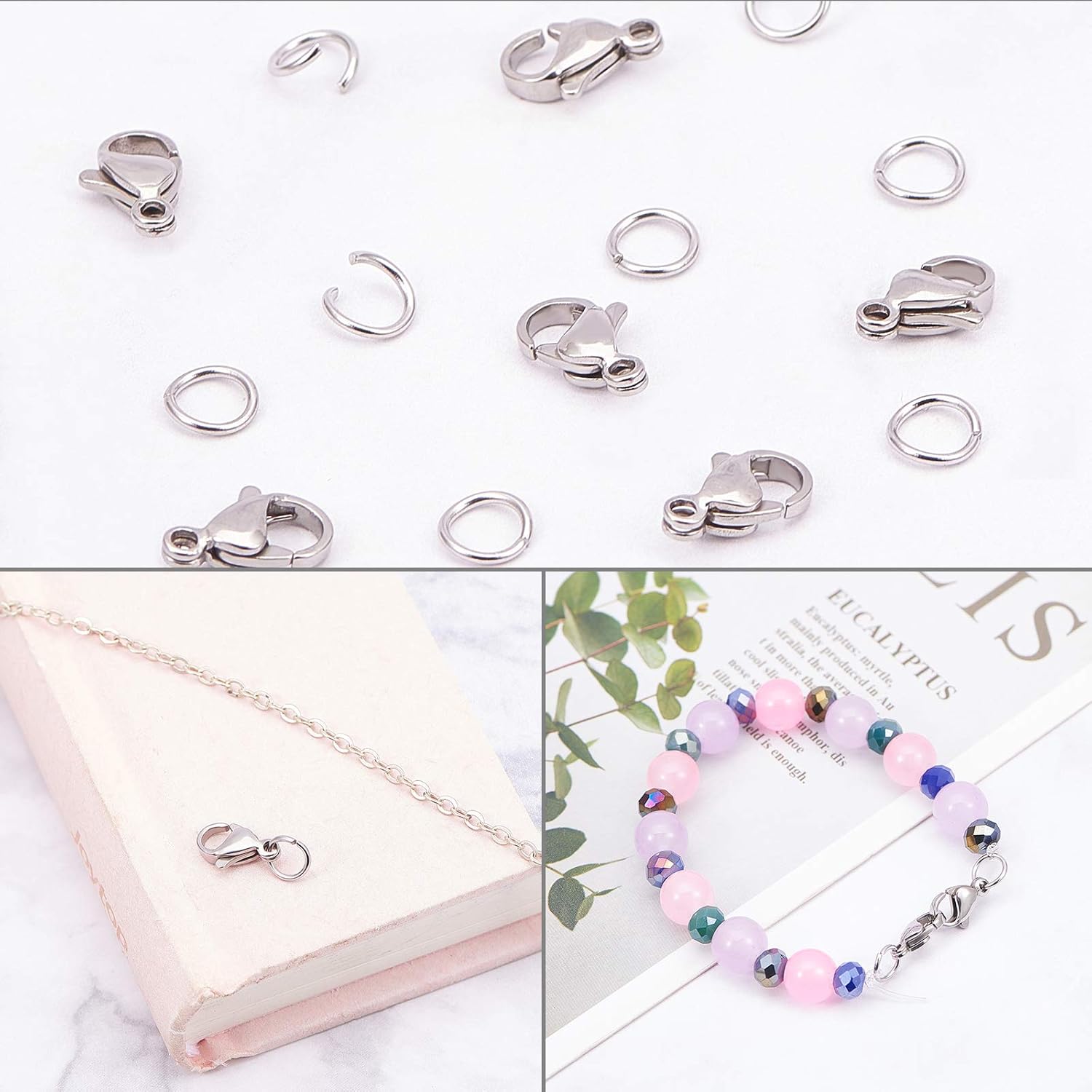 PandaHall 100pcs 304 Stainless Steel Lobster Claw Clasps with 300 pcs 6mm Open Jump Rings Necklace Clasps and Closures for Earring Bracelet Pendants Jewelry DIY Craft Making, Stainless Steel Color - Image 7