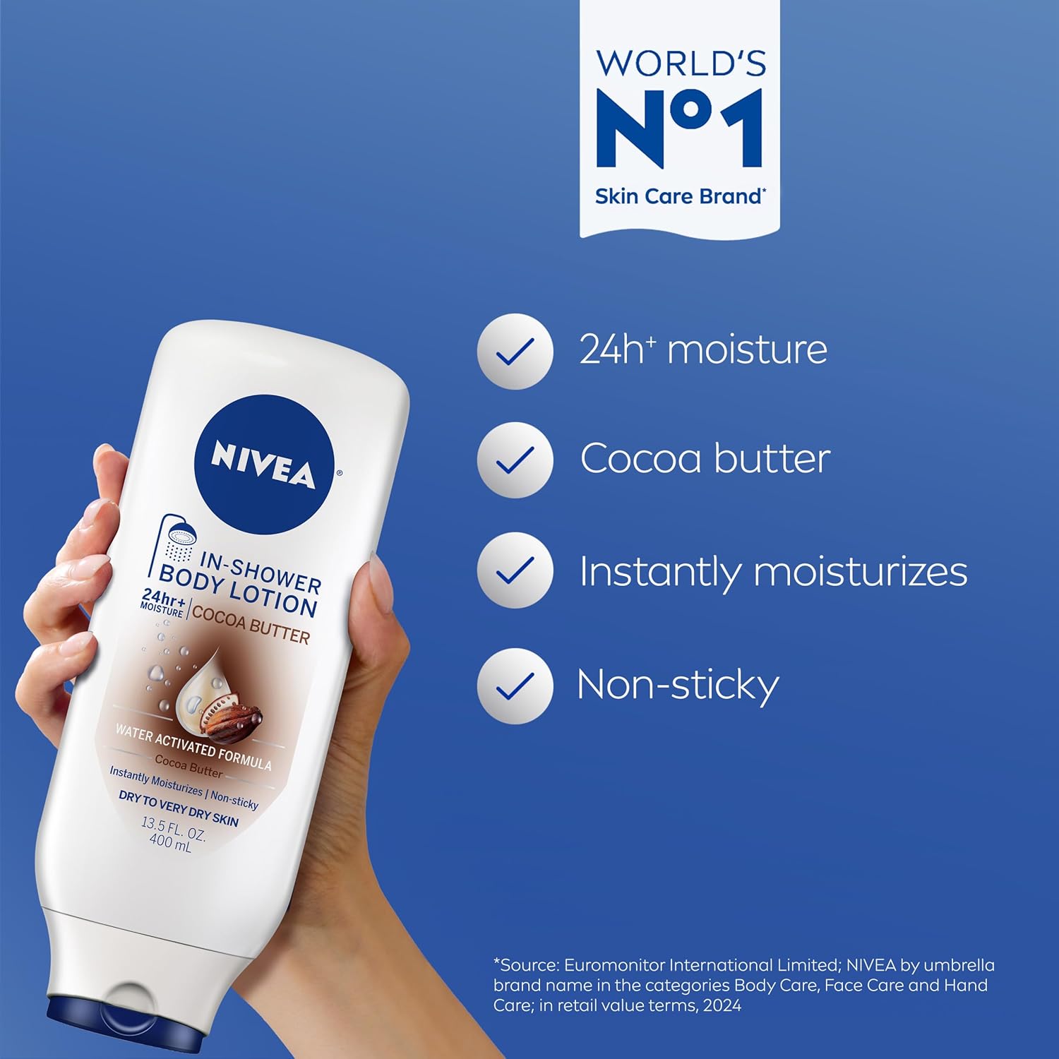 NIVEA Cocoa Butter In Shower Lotion, Water Activated In Shower Moisturizer for Dry Skin to Very Dry Skin, 13.5 FL OZ, Pack of 3