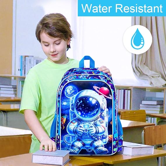 16 Space Backpack for Boy, 3Pcs Astronaut Bookbag for Elementary Preschool Kindergarten, Kids School Backpacks with Lunch Box (Blue)