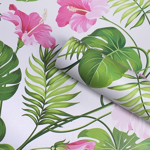 Papel de contacto autoadhesivo con diseño floral de hoja de palmera, revestimiento de cajón para estantes, estantes, cajones, pared, manualidades y