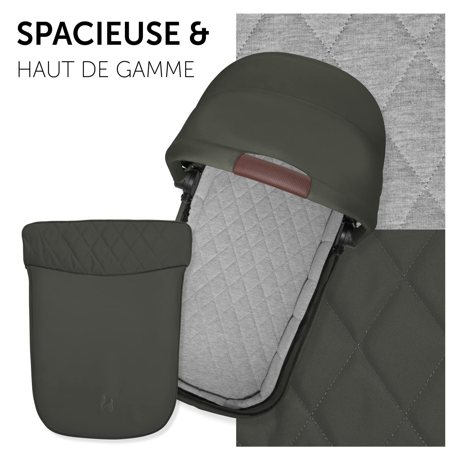 hauck Nacelle Walk N Care Carrycot, dès la Naissance, Facile à Fixer sur Poussette et à Enlever avec Boutons à Memoire, Fenêtre Panoramique XXL, UPF 50+, Pliable, Vert Olive Foncé