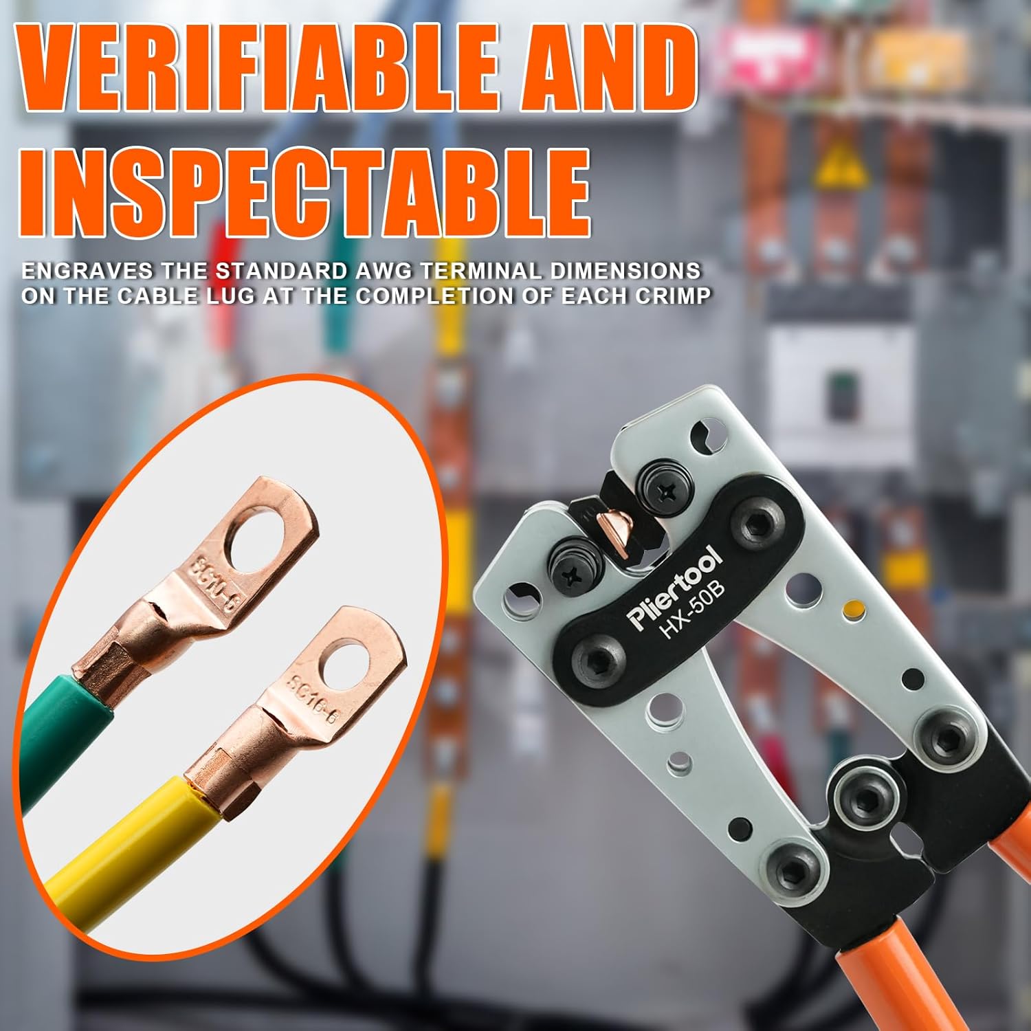 Battery Cable Crimper Tool For AWG 10-1/0 Gauge Electrical Lug with 60PCS Copper Wire Lugs, Battery Terminal Connectors with Cable Cutter, Wire Crimping Tool For Heavy Duty Copper Wire Lugs