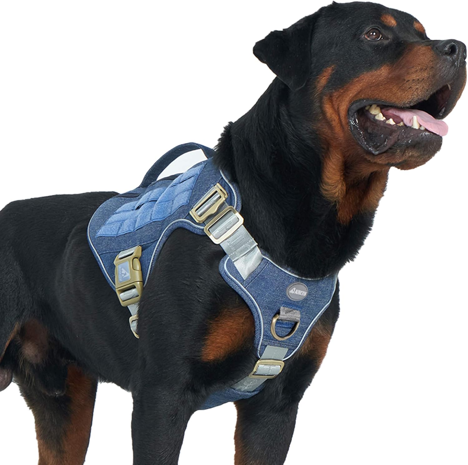 Auroth Tactical Dog Harness with Handle, Dog Harness for Large Medium Small Dogs, No-Pull Service Dog Vest, Hidden Backpack, Adjustable Dog Vest Harness for Walking Hiking Training Navy Blue L