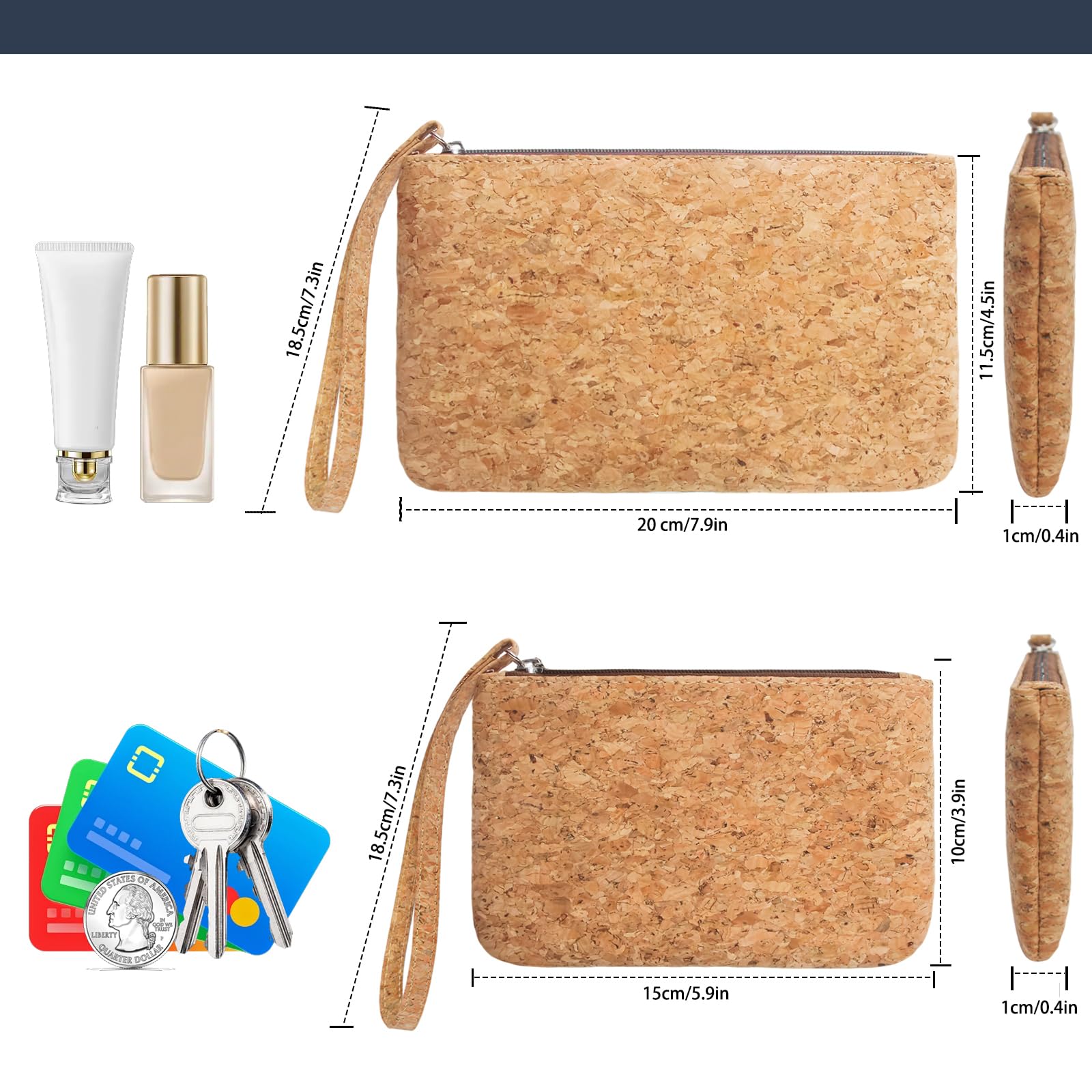 Cartera de mano de corcho natural Cartera de teléfono celular titular de la moneda monedero, Beige, Tamaño único 4