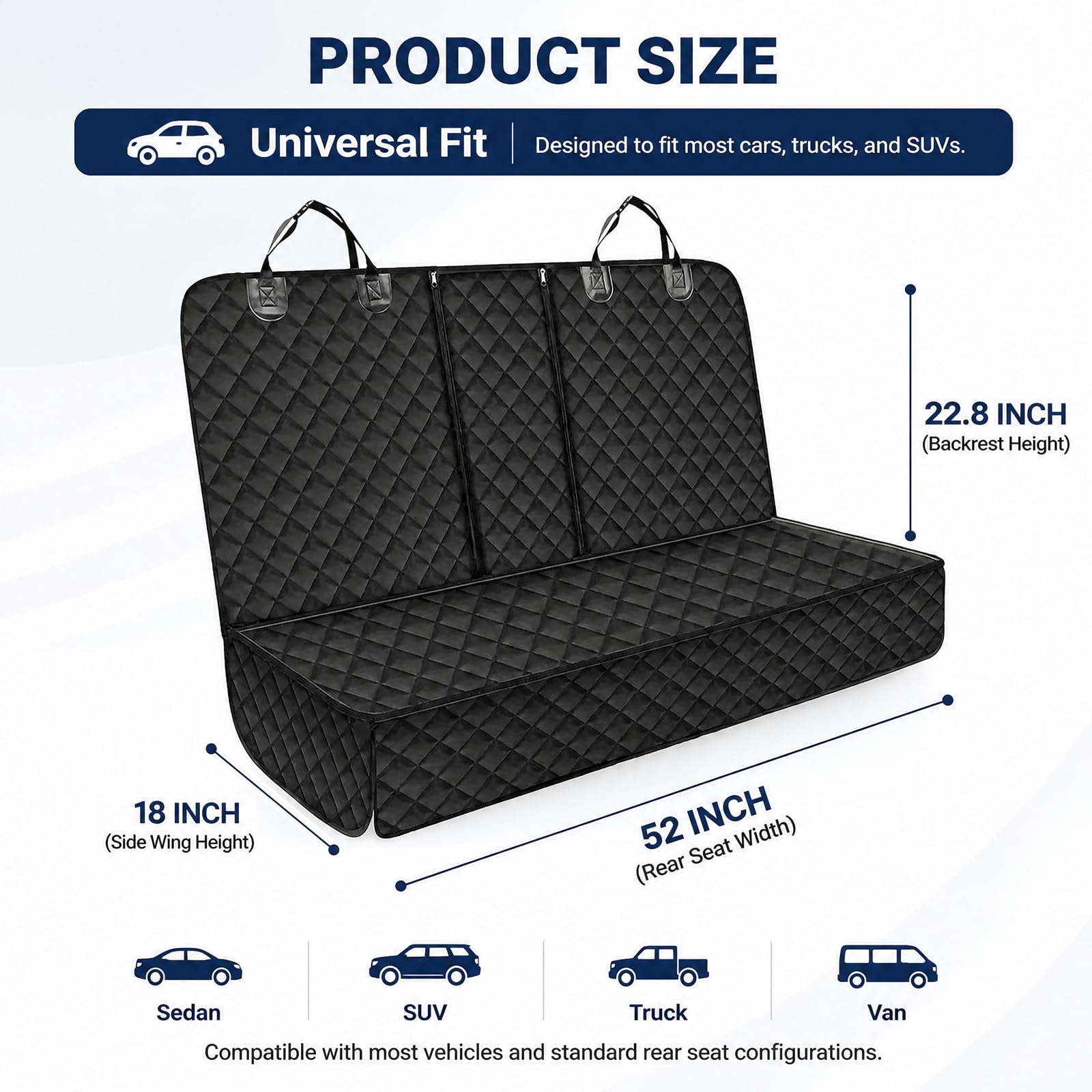 SNZ Housse de Protection pour siège arrière Chien – Couverture imperméable et antidérapante pour Voiture, Coffre et Pique-Nique – Design élégant, Universelle pour Chiens et Autres Animaux