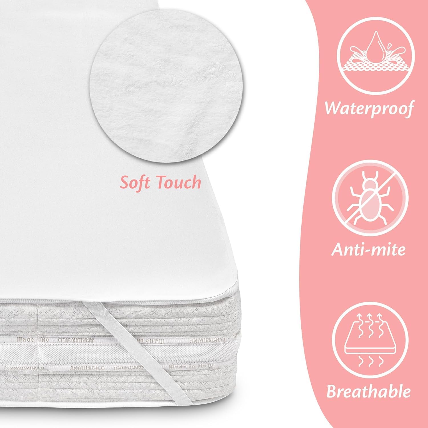 Coprimaterasso Singolo Impermeabile in Cotone 90x190 cm 2pz Lenzuolo Cerata Letto Traversa Lettino Fresco Protezione Materasso Traspirante Antiacaro Anallergico Lavabile in Lavatrice con 4 Elastici