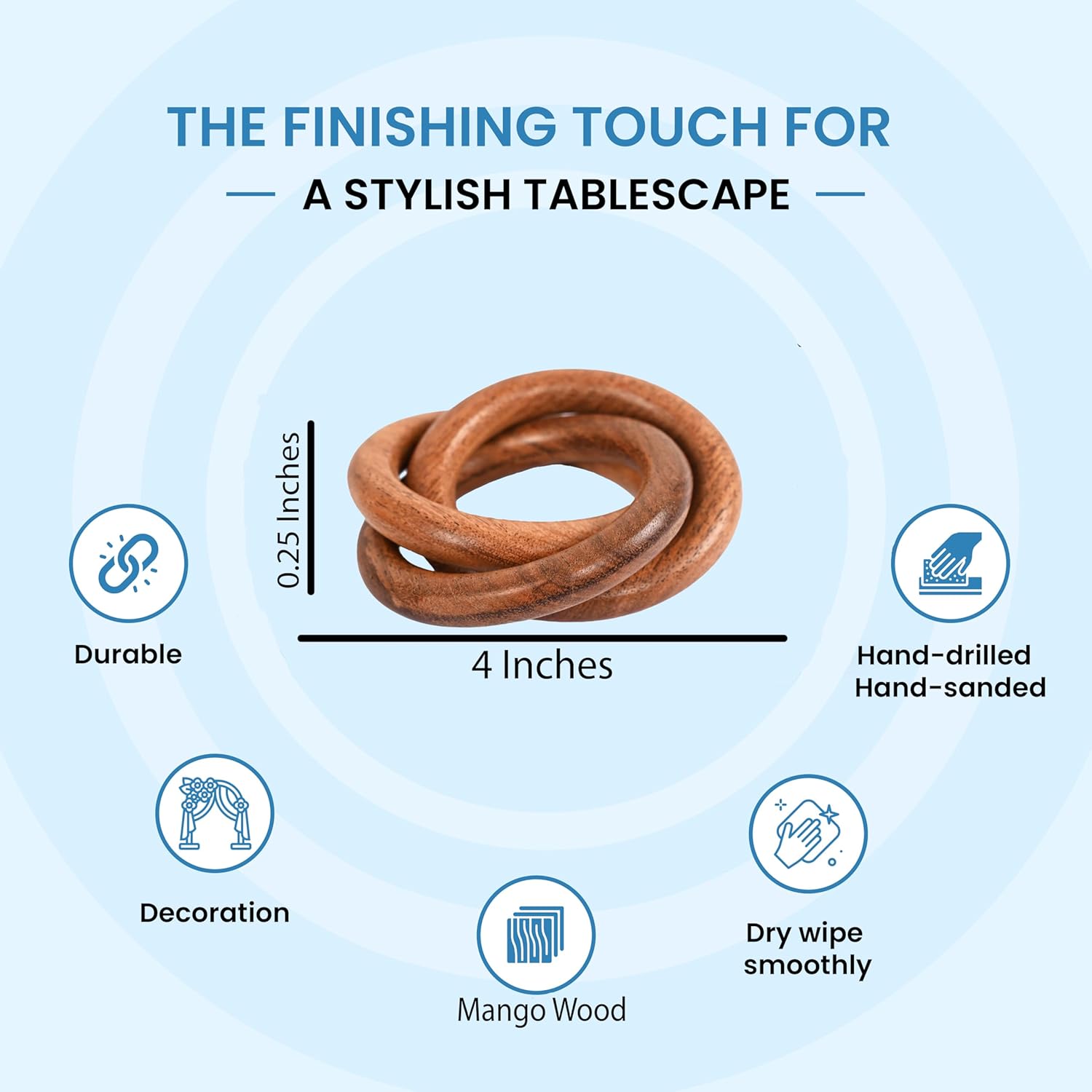 ALPHA Living HOME Set of 12 Decorative Wooden Napkin Rings - Handcrafted Three Ring Napkin Holder for Tabletop Decor for Elegant Dining, Weddings, Parties, Home, Gifting, Everyday Use (Brown)