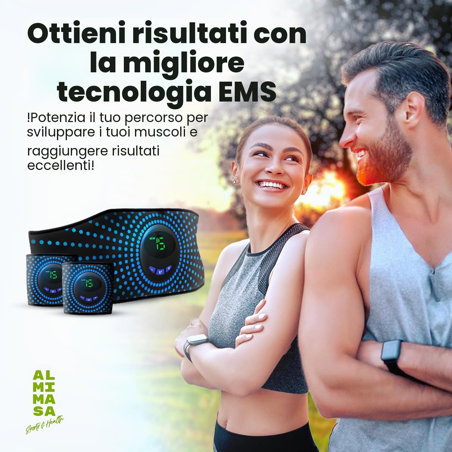 EMS addominali elettrostimolazione, cintura muscolare addominale con 2 bande di elettrostimolazione per braccia e gambe, tonificazione e rafforzamento muscolare, per uomini e donne.
