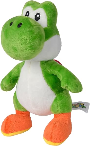 Close-up of the Simba Toys Plush Yoshi's embroidered eyes and stitched detailing.