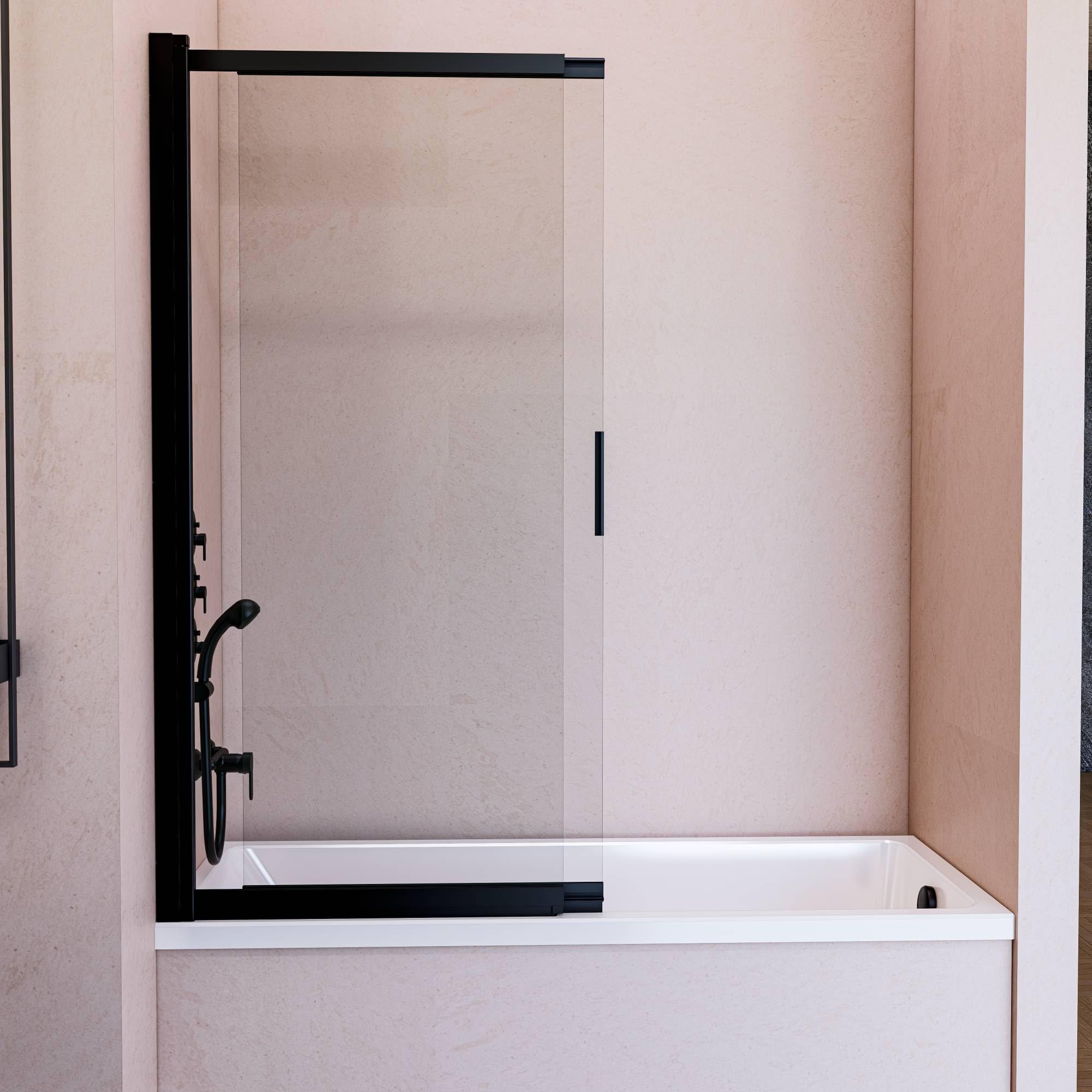 Mampara de Bañera Abatible Corredera 70 cm Negro Mate - Cristal Templado 6 mm Antical - 150cm Altura