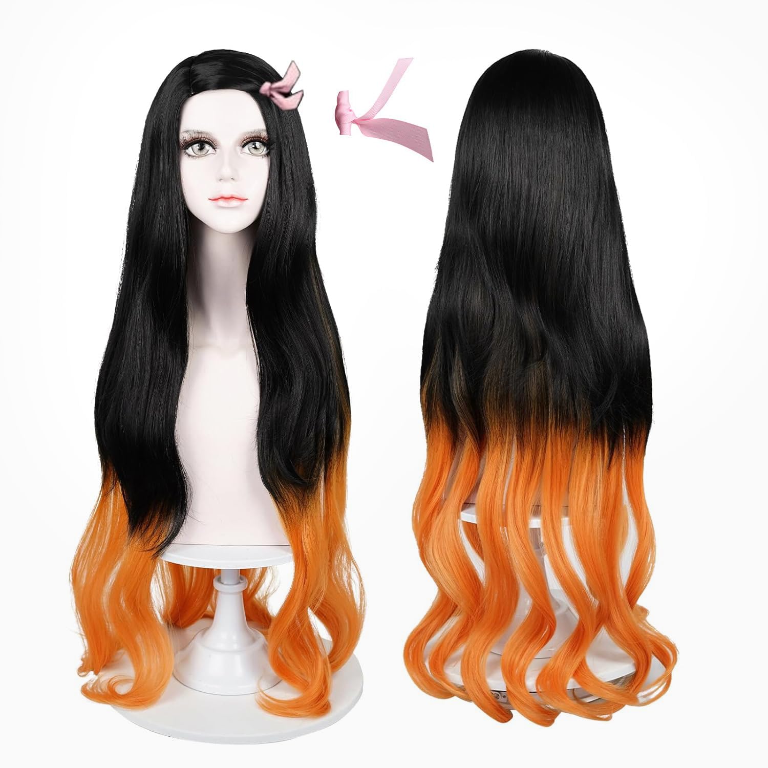 LABEAUTÉNezuko Cosplay Wig for Anime Black Orange Wig, Women Adult Long Halloween Character Costume Wigs Cosplay Clothes for Demon Slayer