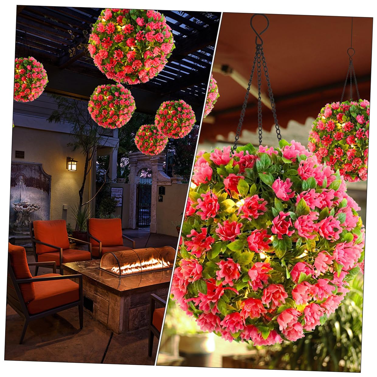 Artibetter Solarbetriebene LED Hängekugel aus Rosa Formschnitt Blumen und Kunststoff für Garten und Hochzeitsdekoration mit Realistischer Optik
