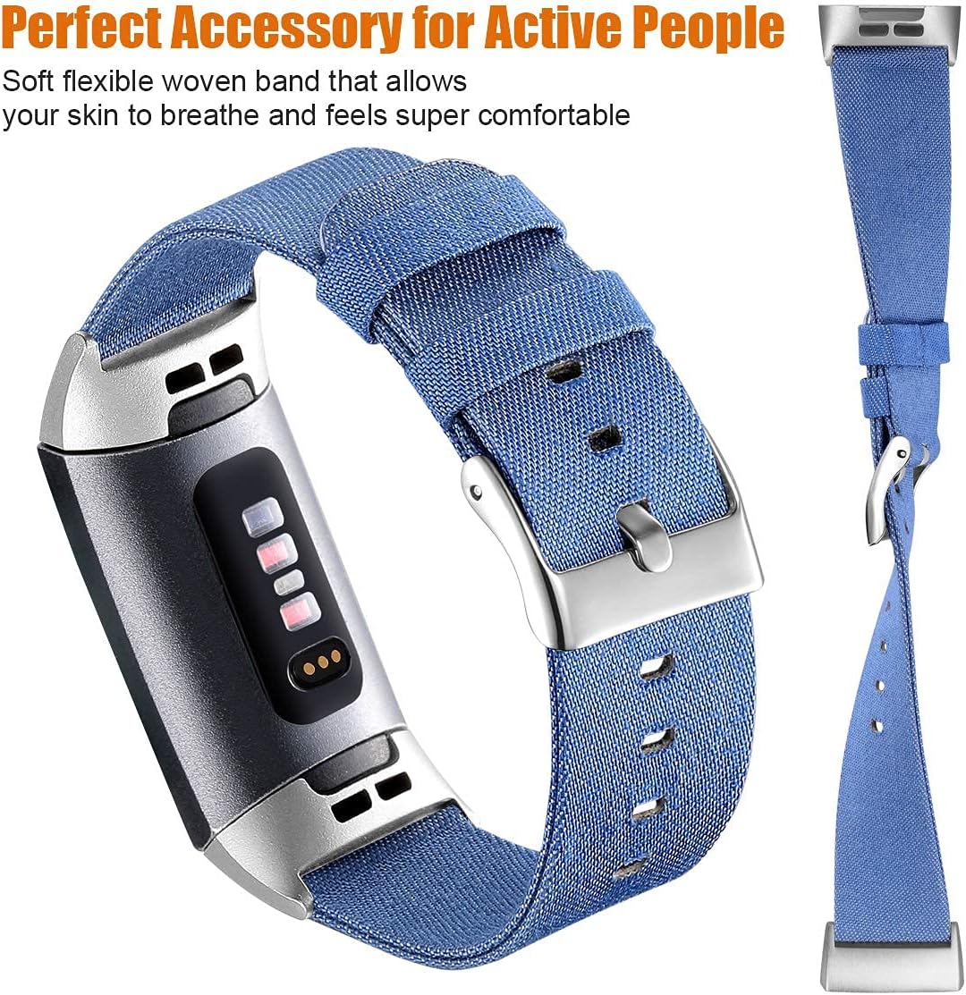 Maledan Compatible with Charge 3 and Charge 4 Bands for Women Men, Soft Woven Fabric Replacement Band for Charge 4/Charge 3/Charge 3 SE, Small, Blue