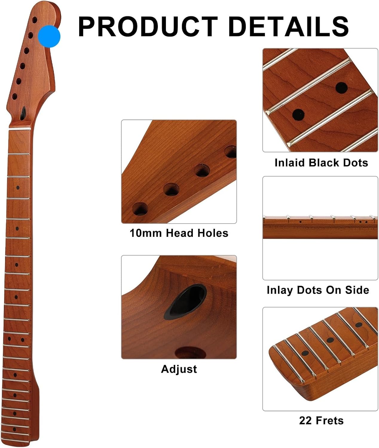 22-fret Strat Canadian Roasted Maple Matte Electric Guitar Neck 14" Radius of Fingerboard Bone Nut