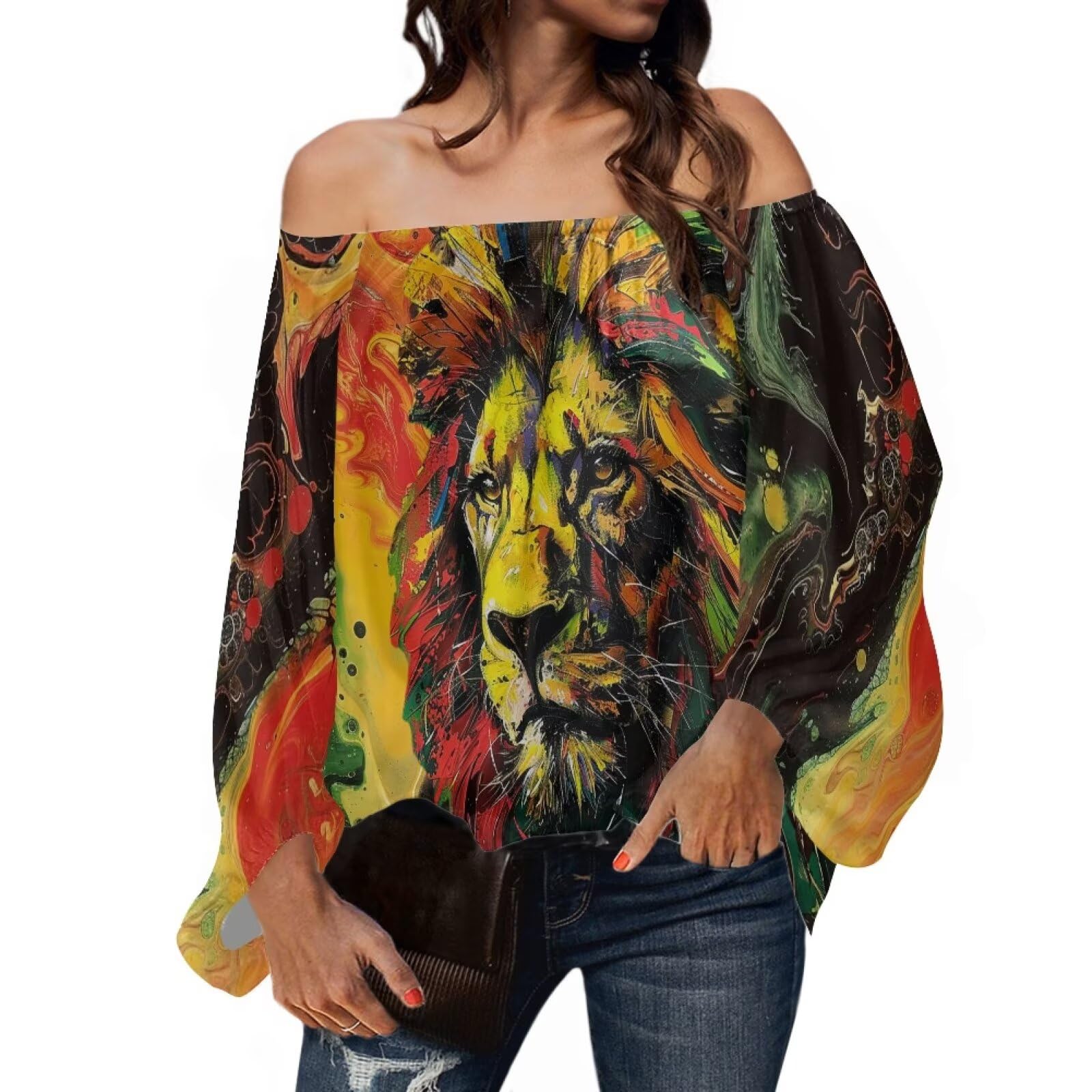 Abbigliamento Rastafarian Abbigliamento Rastafarian Rasta Lion Top Plus Size Off The Spalle S-4XL