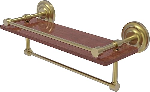 Allied Brass QN-1TB-16-GAL-IRW Que Collection - Estante de madera IPE de 16 pulgadas para galería de madera y toallero, latón satinado