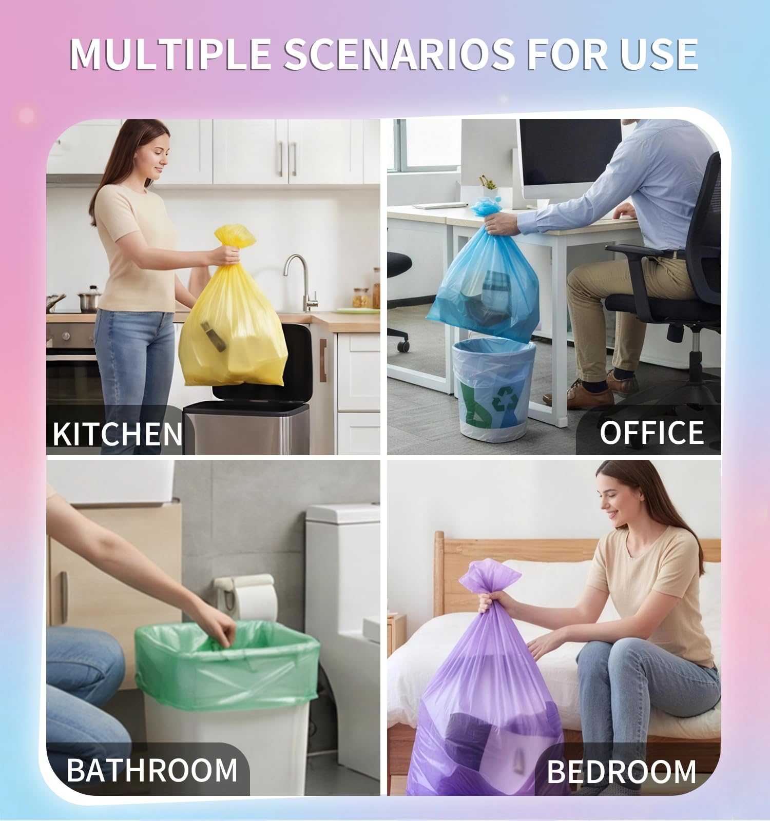 Bolsas de basura de 1.2 galones, 300 bolsas de basura pequeñas de colores, bolsas de basura pequeñas de 4.5 litros, sin perfume, a prueba de fugas y resistentes a desgarros para baño, oficina