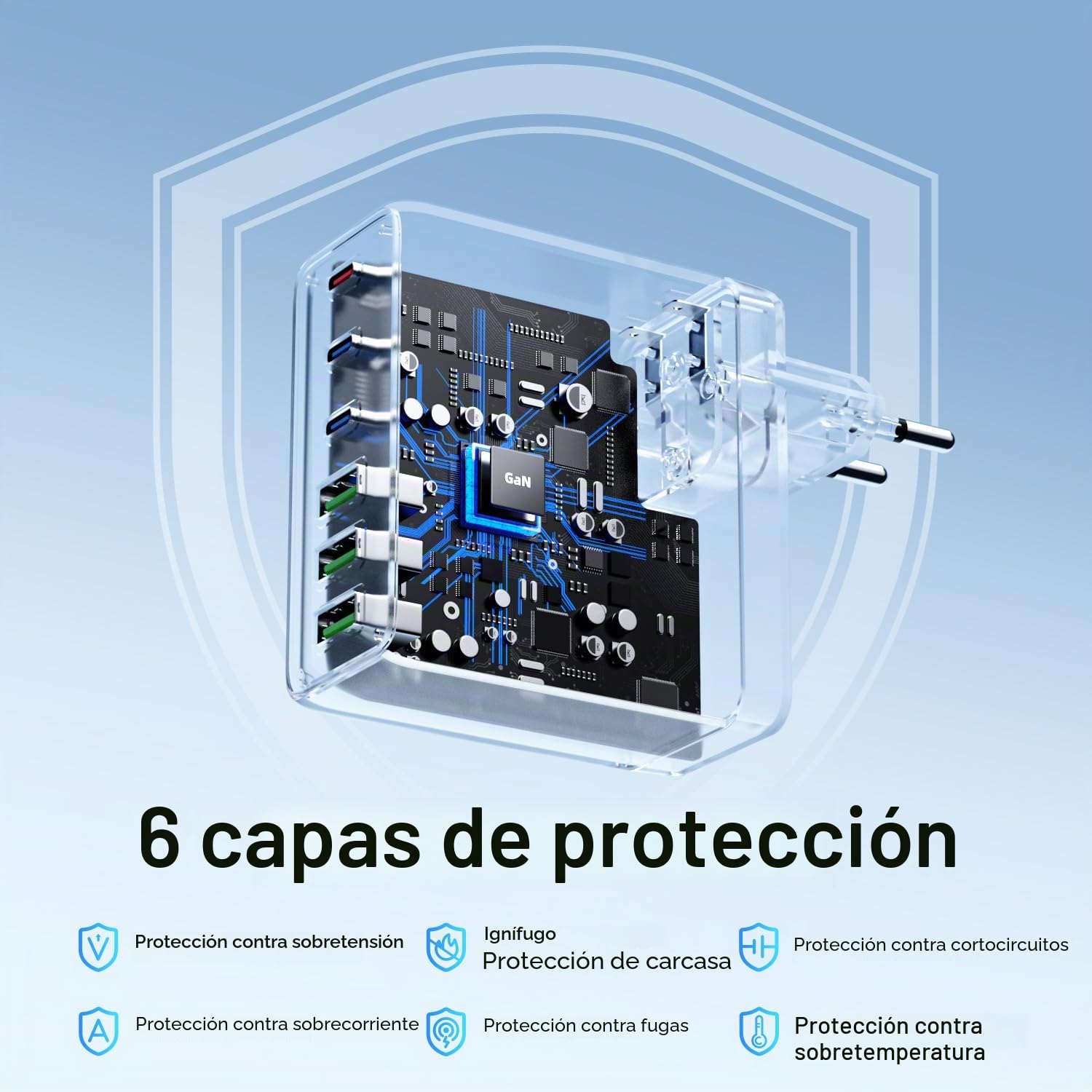 HSSNS Cargador USB-C de 300W con 6 Puertos - 3 USB-C y 3 USB-A, Tecnología GaN PD para MacBook iPad Pro/Air, iPhone 16 15 Pro Max, Samsung y Más