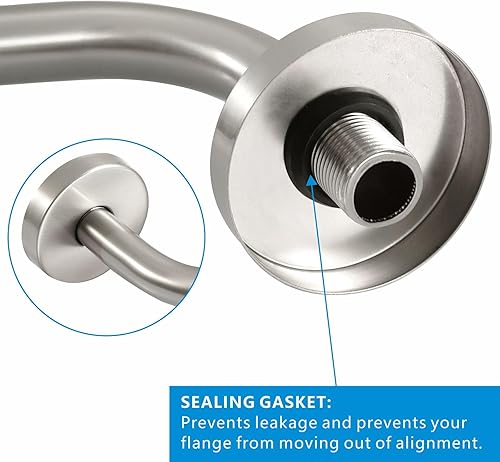 Miniatura 6 de Voolan Brazo de ducha con brida y cinta de teflón, brazo de extensión de cabezal de ducha para cabezal de ducha fijo de baño, acero inoxidable