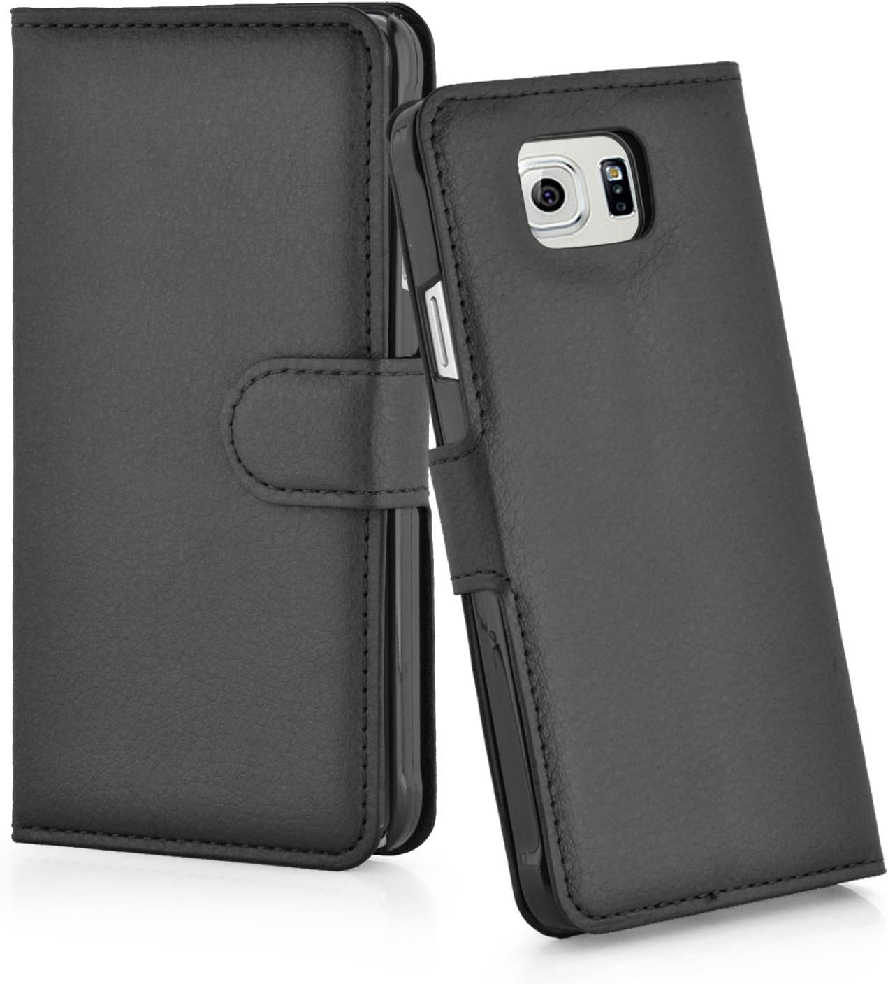 Phantastic Media Samsung S6 Leather Wallet Case, Card Slots, Stand Cover (Black)