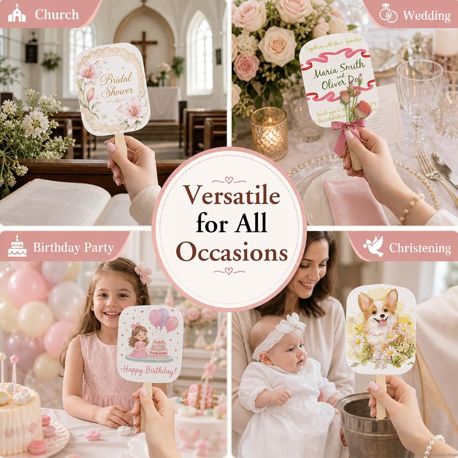50 Set DIY Blank Wedding Fans Kit with Cardstock and Fan Sticks | DIY Church Fan Kit with 250 GSM Cardstock for Weddings and Parties