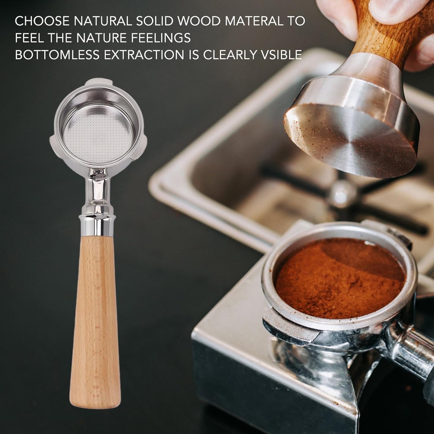 3-Ear Portafilter, 51mm Durable Easy to Stainless Steel 3-Ear Portafilter Highly Adaptable Detachable for Coffee Making (A2 Style Beech)