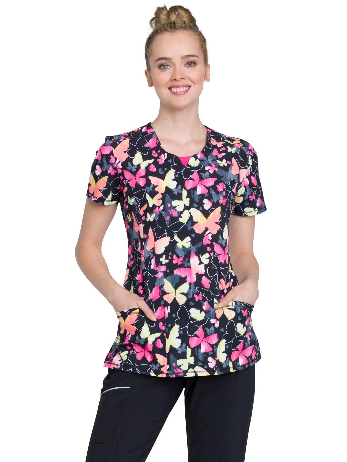 Cherokee Infinity CK609 Women's Round Neck Top, Wild for Wings, Small