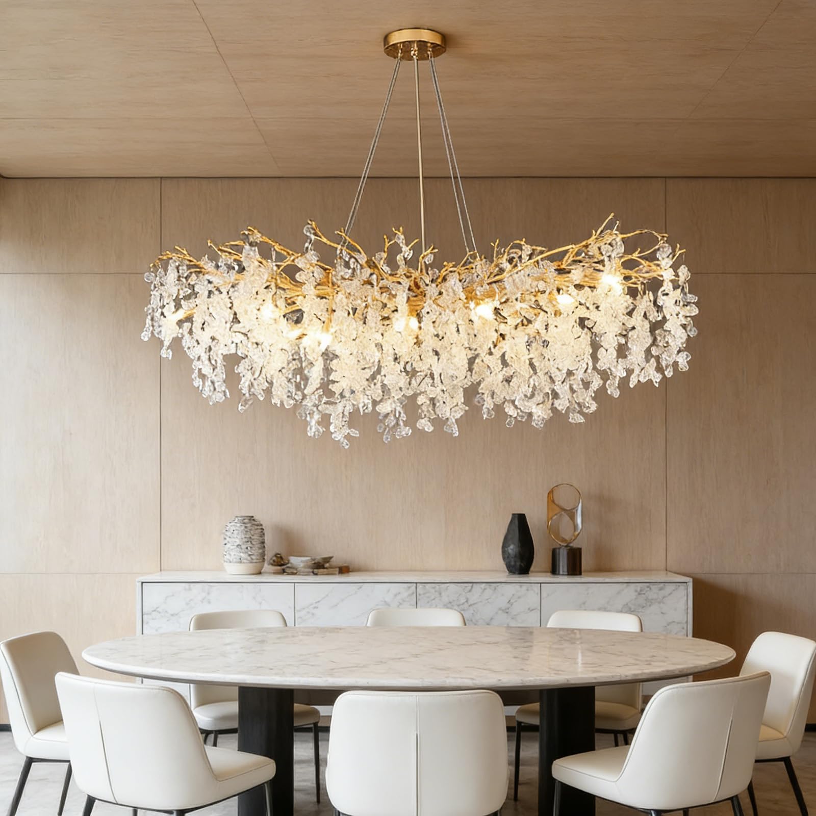 KXEcoLife Modern Crystal Chandelier, Tree Branch Luxury K9 Raindrop Chandeliers Light Fixture for Dining Room, Kitchen Island, Living Foyer,A