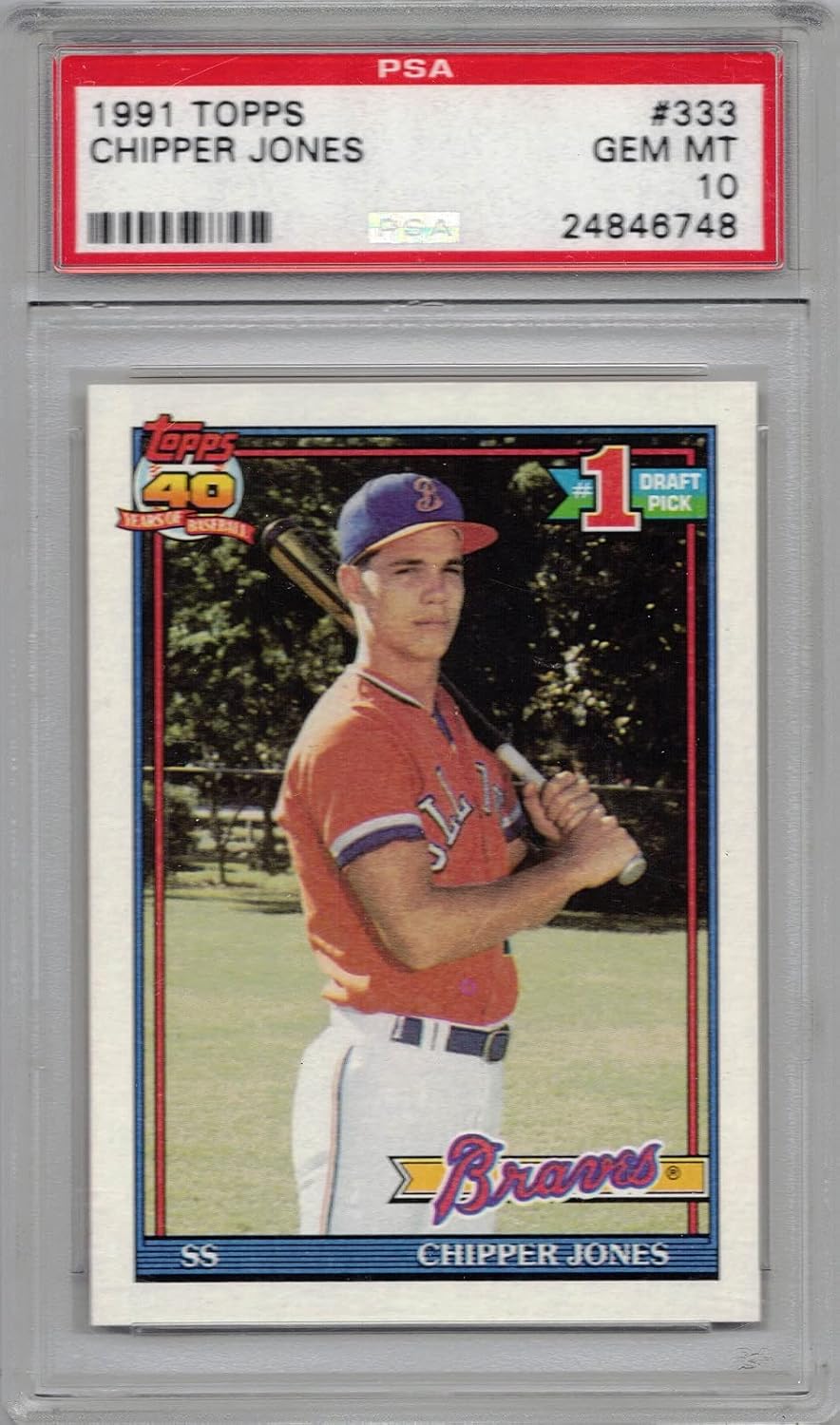 1991 Topps Baseball #333 Chipper Jones Rookie Card Graded PSA 10 Gem Mint