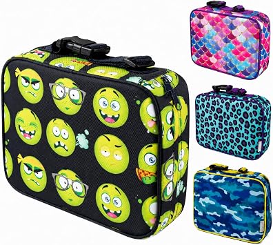 Bentology Lunch Bag and Box Set for Boys - Includes Insulated Sleeve with Handle, Bento Box, 5 Containers and Ice Pack - Emoji