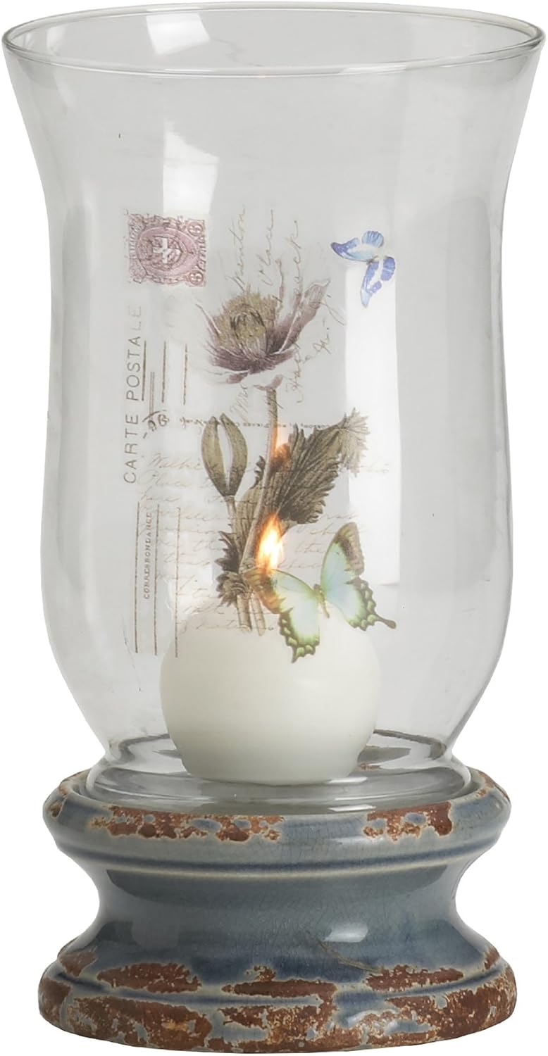 Elements Rustic Hurricane Candle Holder (10Inch, Butterfly