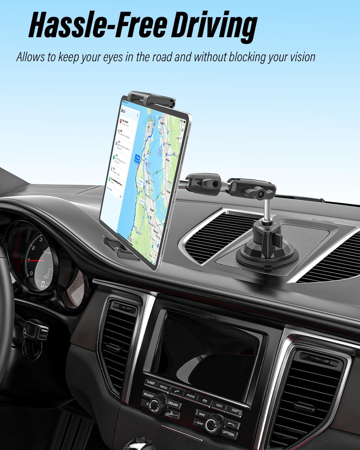 woleyi Tablet Holder for Car Truck Heavy Duty Suction Cup [Large Clamp] [Thick Case Friendly] Tablet Mount for Windshield, Dashboard, Window, for iPad Pro Air Mini, iPhone, Galaxy Tab, 6-15.6 Devices
