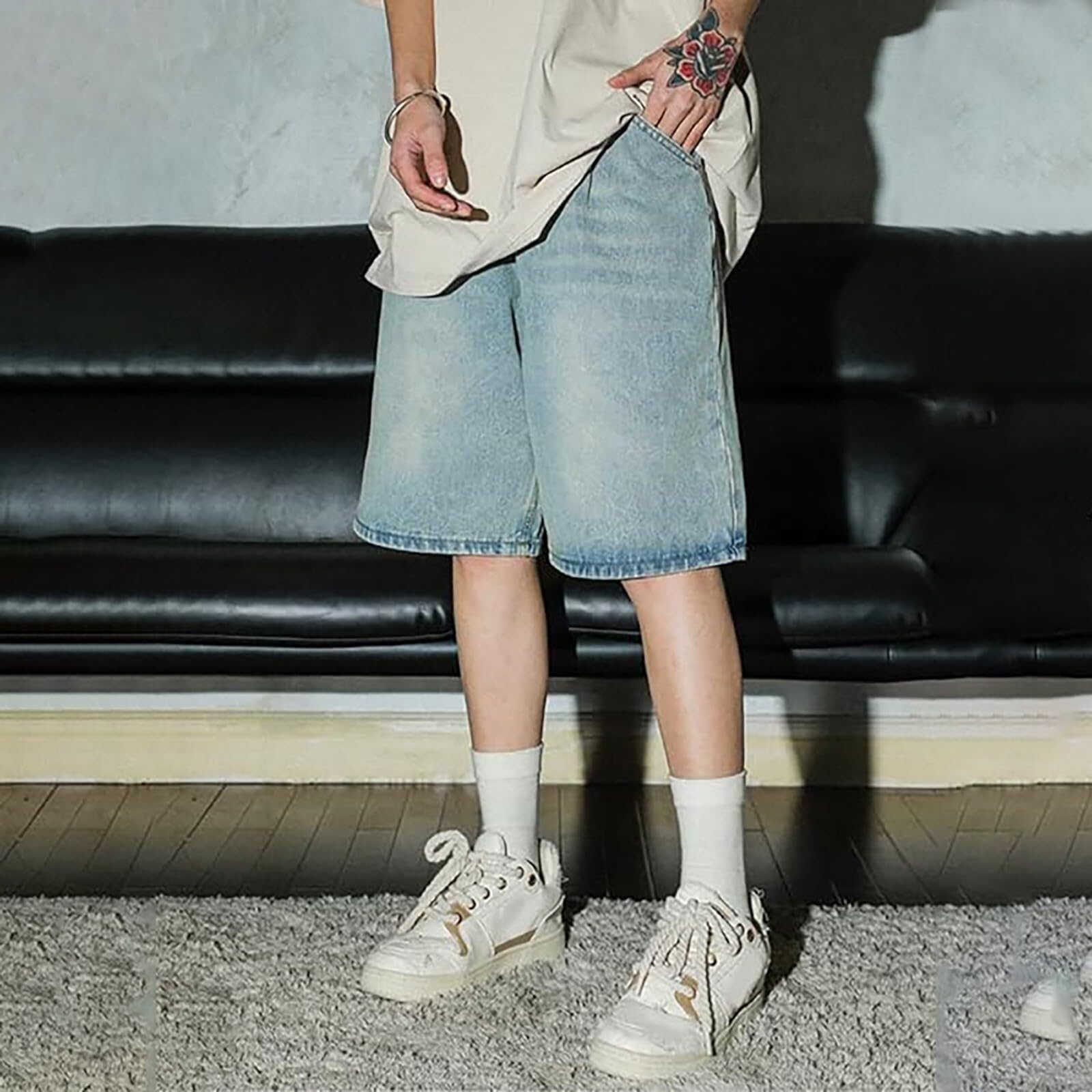 Jeans da uomo, stile casual, vestibilità ampia