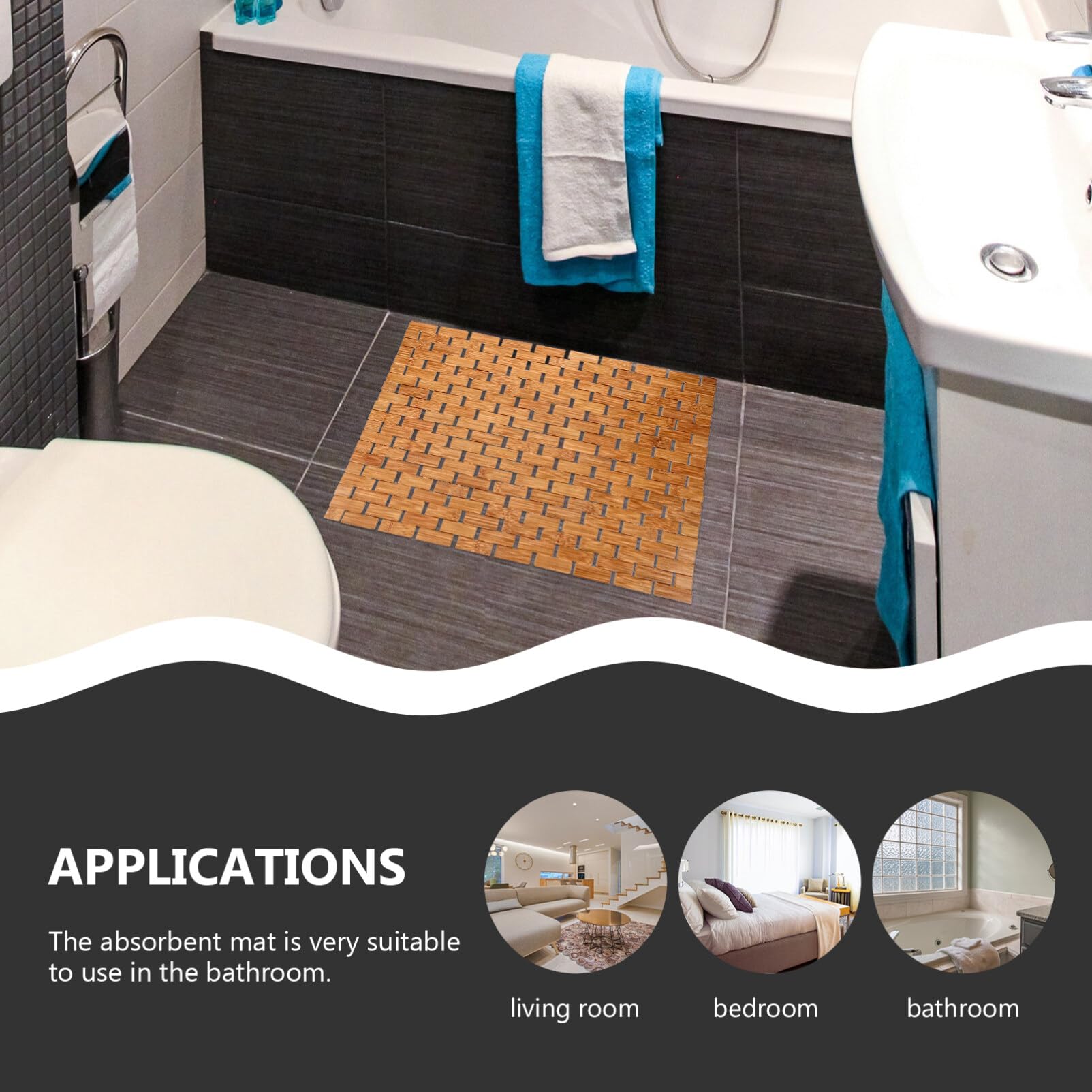 Cabilock Cojín de Suelo de Bambú Superficie Lisa y Diseño Resistente al Agua Alfombra Antideslizante para Cocina y Baño Adecuado para Hotel y Habitación