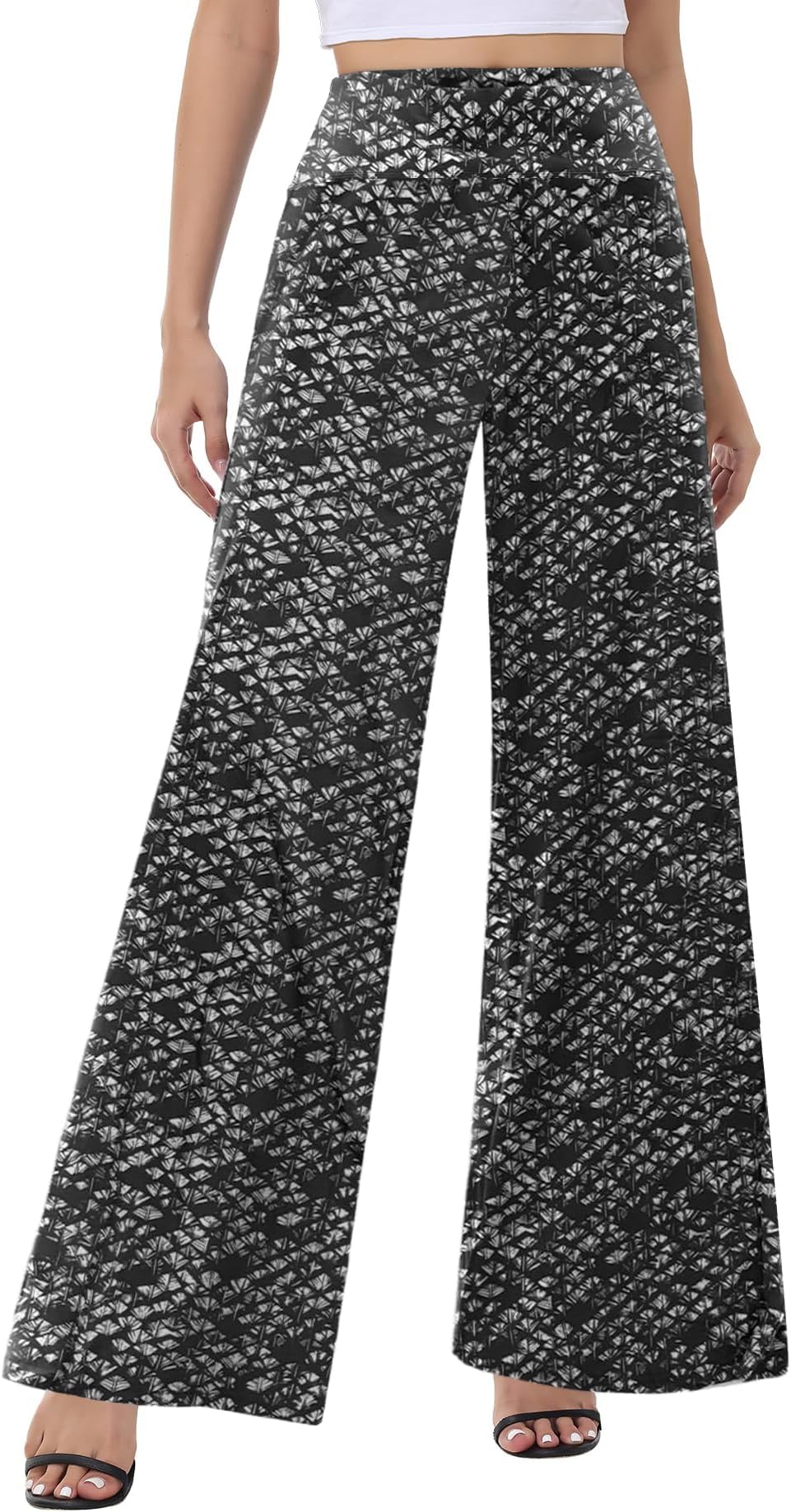 ZOOSIXX Wide Leg Palazzo Pants for Women - High Waist Casual Beach Lounge Pants Loose Flowy Pants Stretchy Trousers