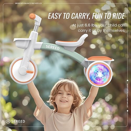 Miniatura 7 de SEREED Triciclo de iluminación colorida para niños de 2 a 5 años, triciclo ajustable con asiento y manillar, cesta extraíble, idea de regalo de