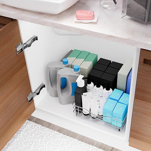 Miniatura 5 de Home Zone Living Organizador de armario de cocina extraíble con cajón deslizante para ahorrar espacio, 17 pulgadas de ancho x 21 pulgadas de largo