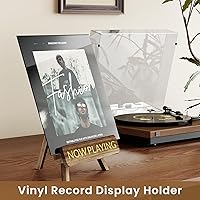 Vista 2 de NiHome Now Playing - Soporte para discos de vinilo de madera retro, elegante soporte de exhibición de vinilo para decoración del hogar, organizador