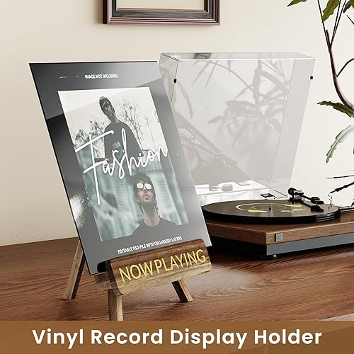 Miniatura 2 de NiHome Now Playing - Soporte para discos de vinilo de madera retro, elegante soporte de exhibición de vinilo para decoración del hogar, organizador