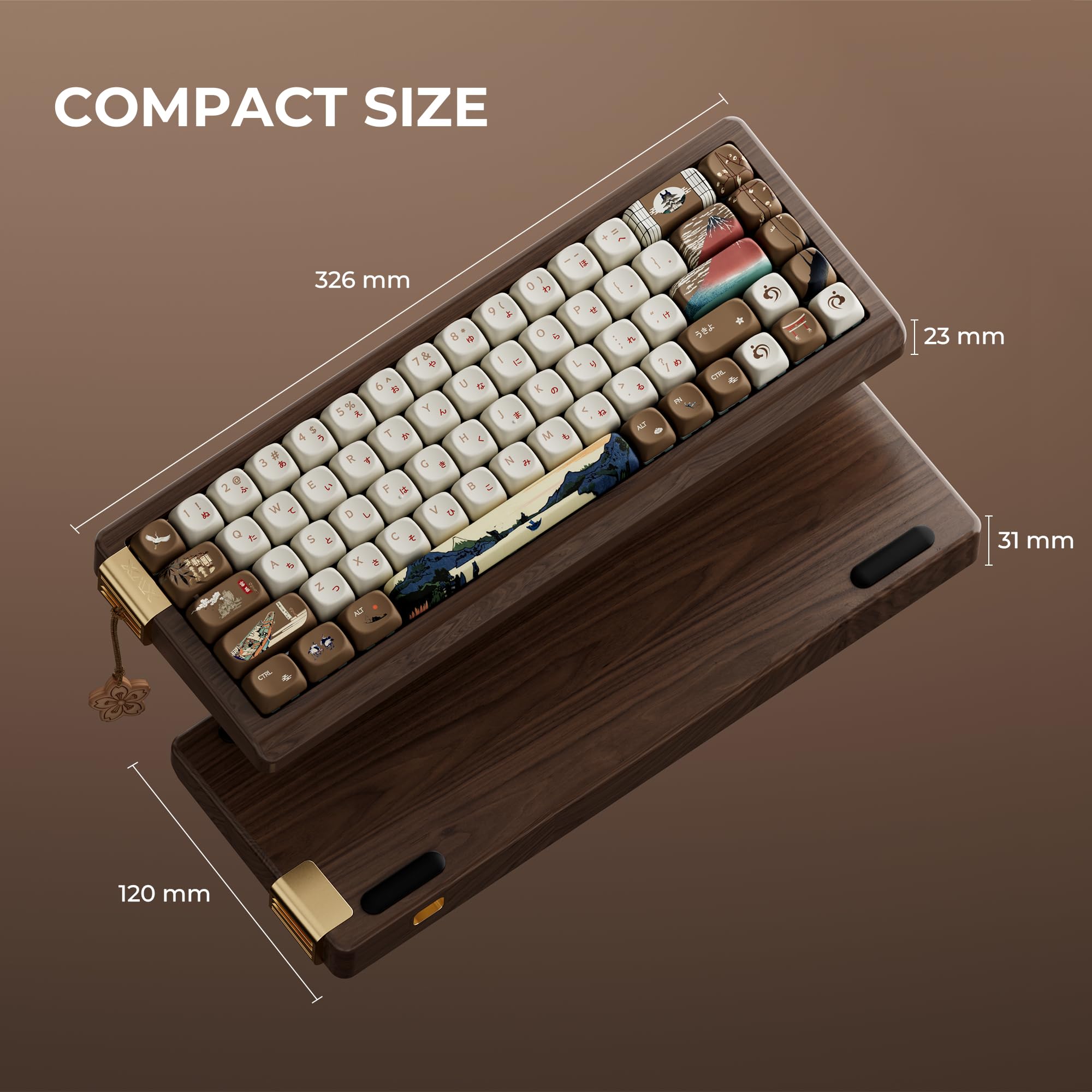 XVX MU68 FujiWave Wood Keyboard, 65% Tri-Mode Hot-Swap, Walnut