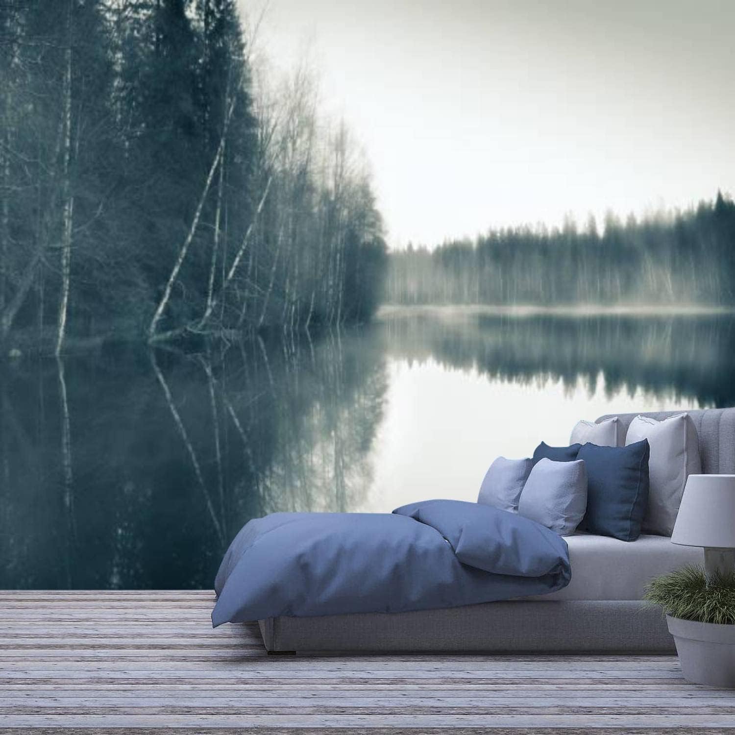 Papier Peint Photo 3D Forêt et Rivière Lé Auto-Adhésif Décoration Murale